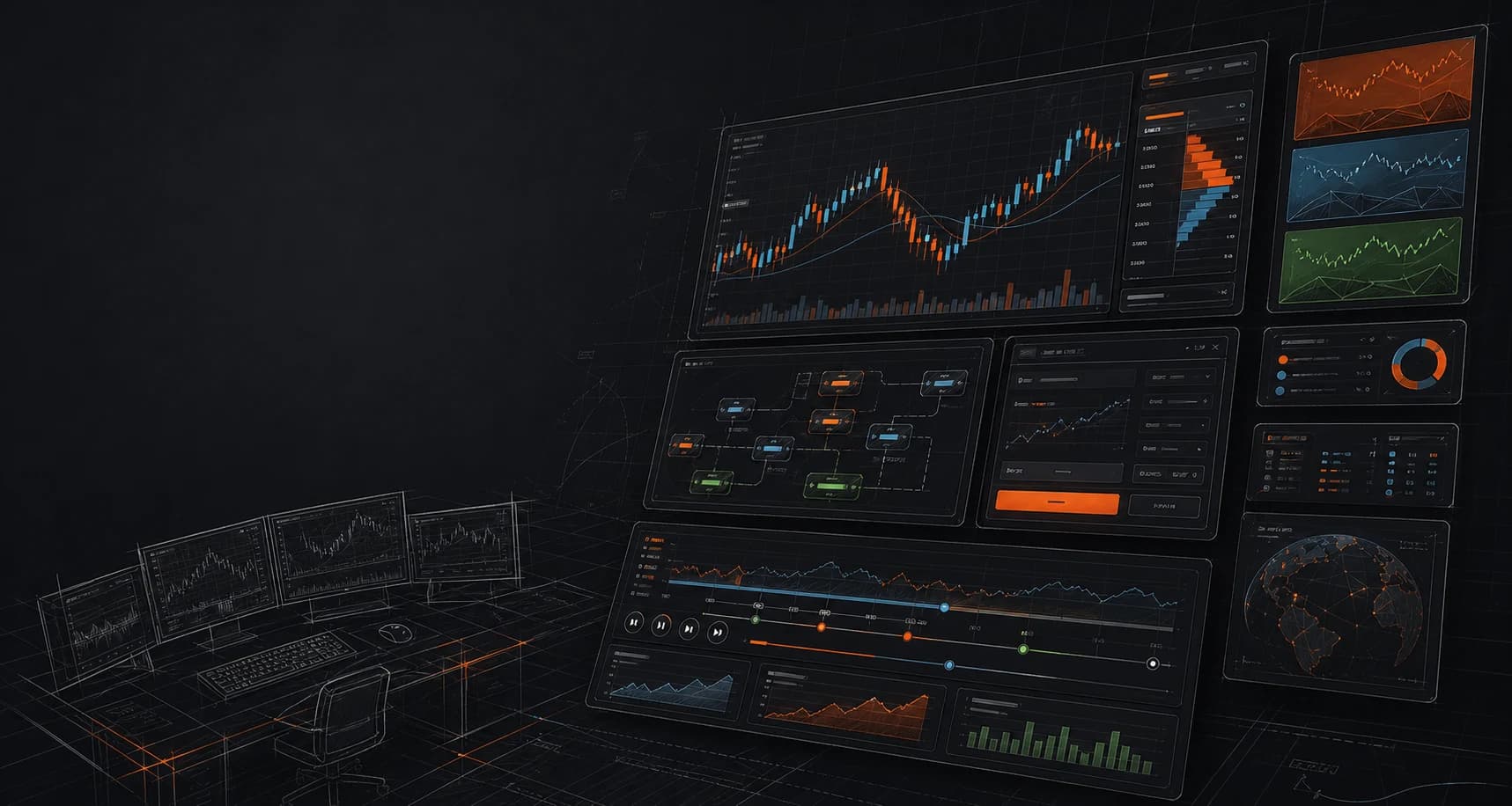 NavaX 데스크톱 트레이딩 기능 스케치 일러스트