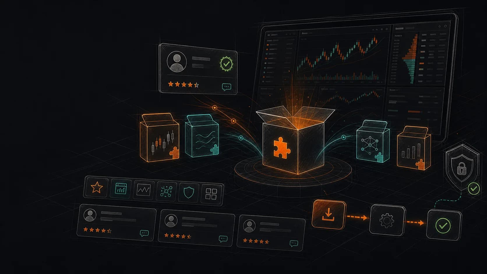 Organize blueprints, scripts, and version delivery into a controlled extension layer. illustration